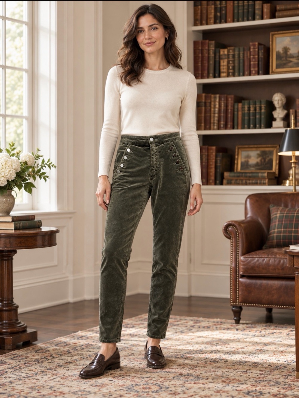 Ramy Brook olive Green Straight Leg high rise velvet pants 27